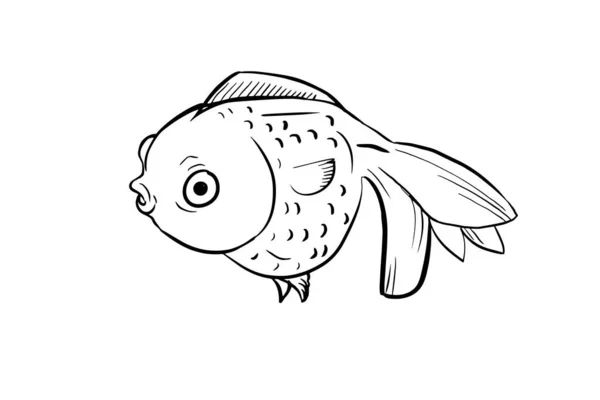 可爱的卡通金鱼彩绘页面 — 图库照片