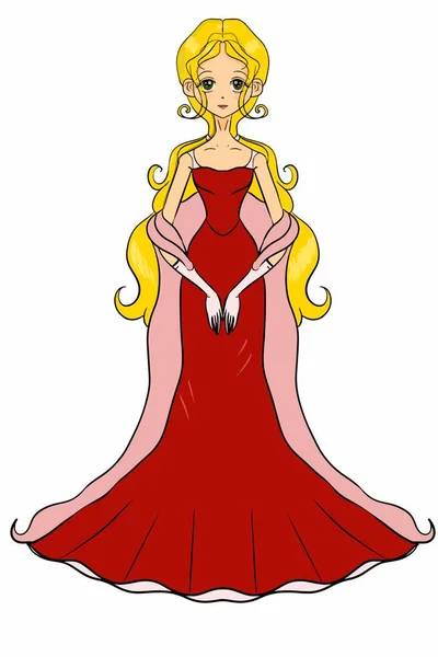Piękna Kobieta Czerwonej Sukience Narysowanej Stylu Anime — Zdjęcie stockowe
