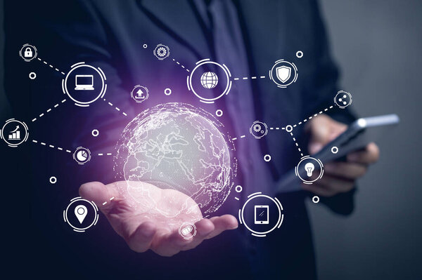 Концепция использования онлайн-документов. Деловые люди используют онлайн-документы в различных областях через мобильный телефон, облачное хранилище и большие данные.