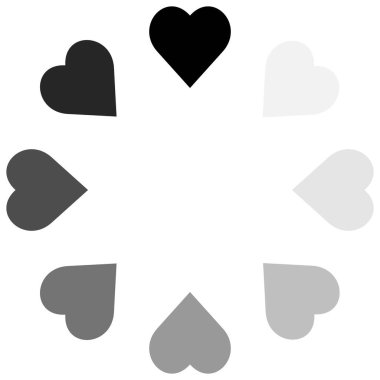 Sevgi yüklemesi, sekiz siyah, gri renkli kalbi olan ilerleme çubuğu, düz stil vektör tasarımı, mobil uygulamalar için konsept fikri, web siteleri, oyunlar, romantizm, sevgililer günü illüstrasyonu beyaz üzerine izole edilmiş.