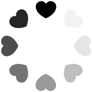 Sevgi yüklemesi, siyah, gri renk sekiz kalp, düz stil vektör tasarımı, mobil uygulamalar için konsept fikri, web siteleri, oyunlar, romantizm, sevgililer günü illüstrasyonu beyaz üzerine izole edilmiş.