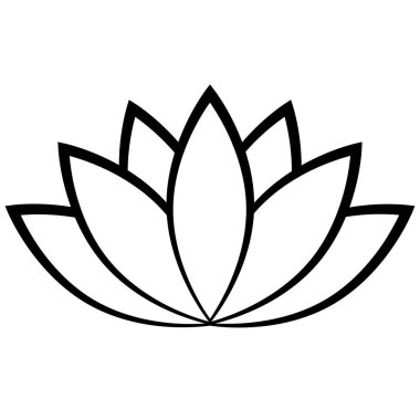 Nilüfer çiçeği ikonu, düz stil siyah renk vektör sembolü nesne. Yedi taç yaprağı çiçek etiketi, yoga, sağlık endüstrisi, meditasyon logosu. Beyaz arkaplanda izole.