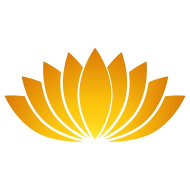 Lotus çiçeği ikonu, düz stil altın renk vektör sembolü nesne. Dokuz taç yaprağı çiçek etiketi, yoga, sağlık endüstrisi, meditasyon logosu. Beyaz arkaplanda izole.