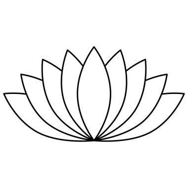 Lotus çiçeği simgesi, düz stil siyah çizgili renk vektör sembolü nesnesi. Dokuz taç yaprağı çiçek etiketi, yoga, sağlık endüstrisi, meditasyon logosu. Beyaz arkaplanda izole.