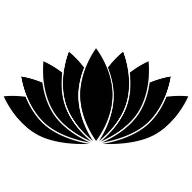 Nilüfer çiçeği ikonu, düz stil siyah renk vektör sembolü nesne. Dokuz taç yaprağı çiçek etiketi, yoga, sağlık endüstrisi, meditasyon logosu. Beyaz arkaplanda izole.