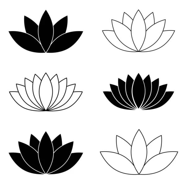Lotus Icône Fleur Lotus Mis Plat Style Noir Blanc Couleur — Image vectorielle