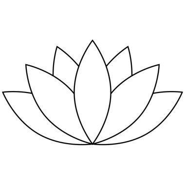 Nilüfer çiçeği simgesi, düz stil beyaz renk vektör sembolü nesnesi. Yedi taç yaprağı çiçek etiketi, yoga, sağlık endüstrisi, meditasyon logosu. Beyaz arkaplanda izole.