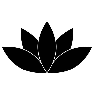 Lotus çiçeği simgesi, düz stil siyah renk vektör sembolü nesnesi. Beş yapraklı çiçek etiketi, yoga, sağlık endüstrisi, meditasyon logosu. Beyaz arkaplanda izole.