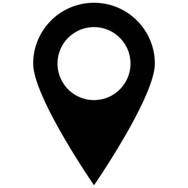 Siyah renkli iğne vektör simgesi, düz stil harita konum pimi. Beyaz arkaplanda izole edilmiş temel vektör gösterim işareti ögesi.