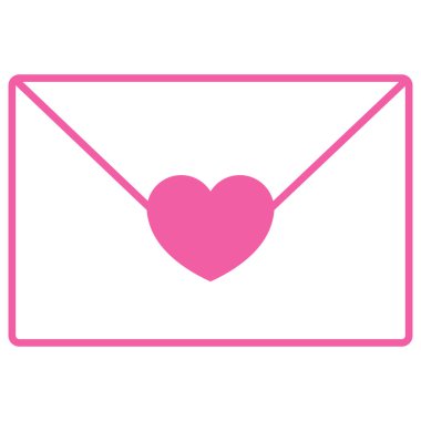 Zarf sembolü, pembe kalpli beyaz harf ve özet, romantizm, sevgililer günü, düğün, aşk, fikir konsepti. Beyaz arkaplanda izole edilmiş vektör illüstrasyon grafiği.