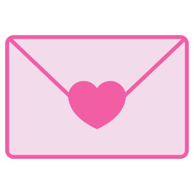 Zarf sembolü, pembe renkli bir mektup, sevgililer günü, düğün, aşk, aşk fikri. Resim vektörü grafiği beyaz renkli arkaplanda izole edildi.