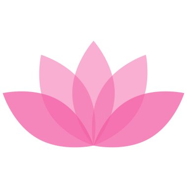 Lotus çiçeği sembolü, düz stil pembe renk vektör simgesi. Beş yapraklı çiçek etiketi, sağlık, sağlık ve yoga endüstrisi veya meditasyon logosu, beyaz arka planda izole edilmiş..