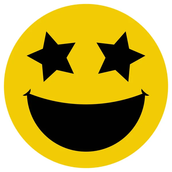 Happy Face Icon Star Eyes Yellow Color Flat Style Vector — Stock Vector
