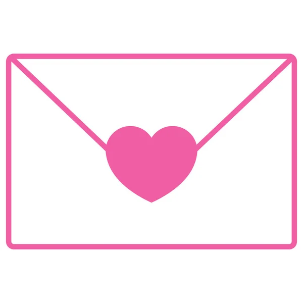 Enveloppe Symbole Lettre Couleur Blanche Avec Coeur Rose Contour Romance — Image vectorielle