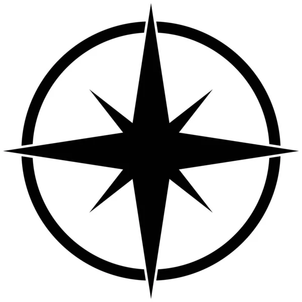 Pusula Işareti Rüzgar Gülü Logosu Kuzey Yıldızı Düz Simgesi Vektör — Stok Vektör