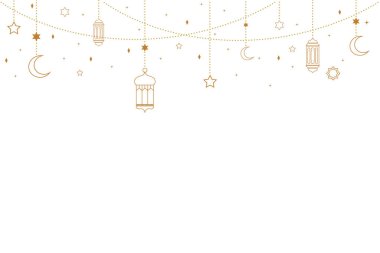 Modern ve basit, zarif Ramazan Kareem arkaplanı. İslami vektör, Arap fener ikonu, Ramazan bağbozumu sembolü ve nesne. Boş boşluklu dekoratif vektör çizimi.