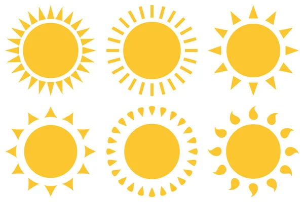 Yellow Sun Icon Set Flat Style Hot Summer Vector Design — Stock Vector