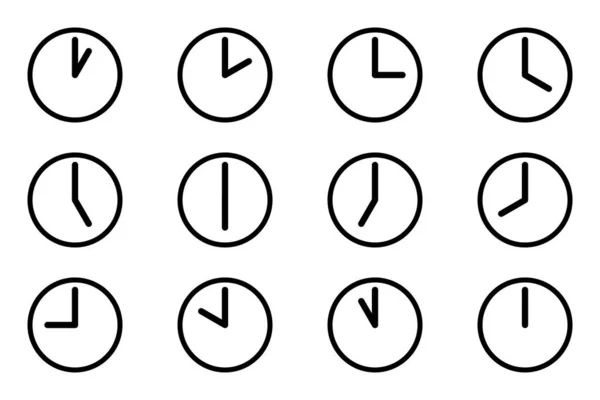 Аналоговий Набір Піктограм Кругового Годинника Кожен Раз Коли Годинник Плоский — стоковий вектор