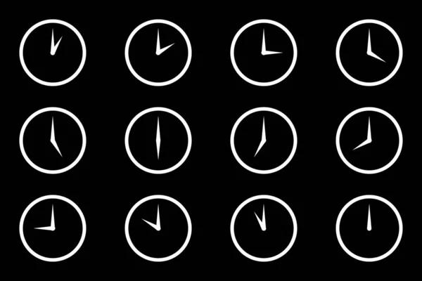 Analogique Cercle Icône Horloge Réglée Chaque Heure Style Plat Simple — Image vectorielle