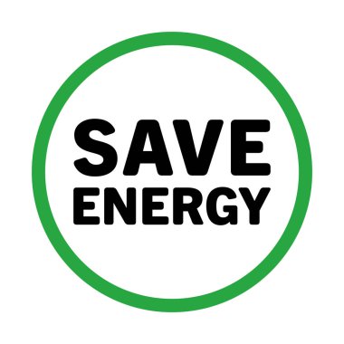Enerji logosunu, simge sembolünü, etiketini, çıkartmasını kaydet. Beyaz arkaplanda ekolojik enerji ve çevre dostu kaynak vektörü kavramı izole edildi.