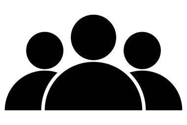 İnsanlar, takım, üç kişilik grup simgesi, düz stil siyah renk, basit avatar tasarımı, UI, uygulama, web, mobil, lazer mezarı, vinil çıkartması için vektör sembolü nesnesi. Vektör illüstrasyonu izole edildi.