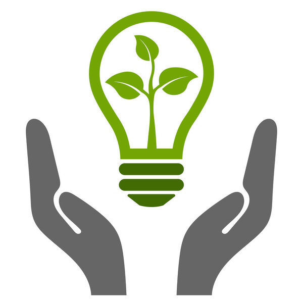 Сохраняйте энергию логотипом, значком руками. Концепция экологической энергии и экологически чистых источников вектор Графический изолирован на белом фоне.