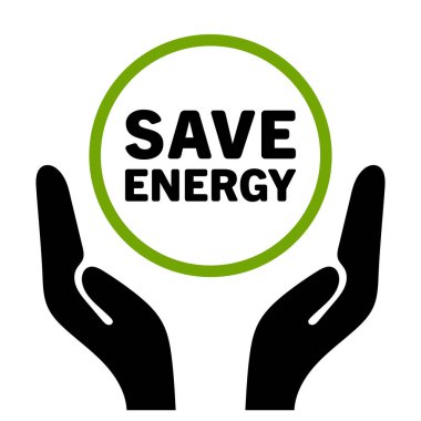 Enerji logosunu sakla, elleri olan simge simgesi. Beyaz arkaplanda ekolojik enerji ve çevre dostu kaynak vektörü kavramı izole edildi.