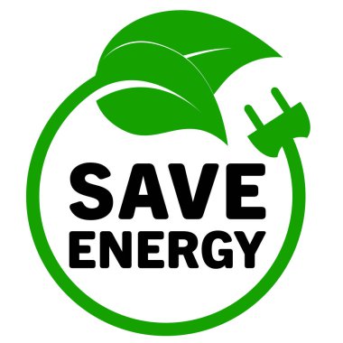 Enerji logosu, simge sembolü, eko tapa vektör çizimini daha yeşil bir dünya ve sürdürülebilirlik için sakla. Etiket, etiket, pul fikri konsepti beyaz arkaplanda izole edilmiş.