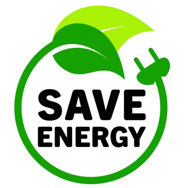 Enerji logosu, simge sembolü, eko tapa vektör çizimini daha yeşil bir dünya ve sürdürülebilirlik için sakla. Etiket, etiket, pul fikri konsepti beyaz arkaplanda izole edilmiş.