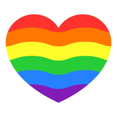 Kalp, dalgalı gökkuşağı renkleriyle doldur. Gurur ayı, romantizm, eşitlik için basit vektör tasarım ikonu, her cinsiyeti kutlar. Grafik tasarımı beyazda izole edildi.