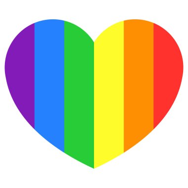 Kalp, dikey gökkuşağı renkleriyle doldur. Gurur ayı, romantizm, eşitlik için basit vektör tasarım ikonu, her cinsiyeti kutlar. Grafik tasarımı beyazda izole edildi.