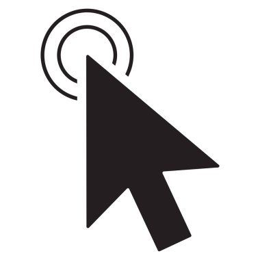 İmleç, imleç tıklama simgesi, düz stil basit siyah renkli, modaya uygun fare ok vektör sembolü ve beyaz arkaplanda izole edilmiş tıklama efekti illüstrasyonu.