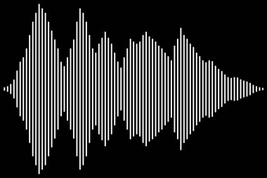 Beyaz çizgilerle oluşturulan soyut ses dalgası görselleştirmesi siyah zemin, teknoloji, veri analizi ve minimalist sanatı çağrıştırıyor..