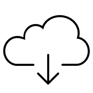 Simge indir, bulut depolama dosyası çizgi oklu düz stil siyah çizgili vektör sembolü al. Web, mobil, uygulama ve internet için modern, basit grafik tasarımı. Nesne beyazda izole edildi.