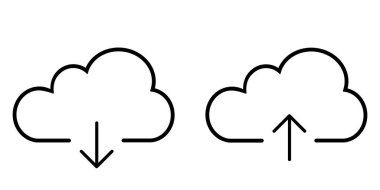 Gönderme, indirme simgesi seti, bulut depolama dosyası çizgi oklu düz biçimli siyah çizgili vektör sembolü gönderin. Web, mobil, uygulama ve internet için modern, basit grafik tasarımı. Ayrı nesne.