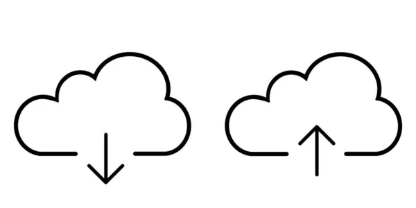 下载图标集 云存储文件发送平面样式的黑色轮廓矢量符号和行箭头 现代的 简单的网页 互联网图解设计 孤立的物体 — 图库矢量图片