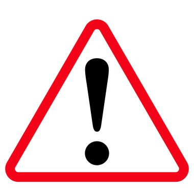 Ünlem işareti simgesi, tehlike uyarısı işareti, tehlike ve uyarı sembolü, hata logosu, risk grafiği, web, uygulama, mobil için düz stil vektör çizimi. Kırmızı renk üçgen klip sanatı izole edildi.