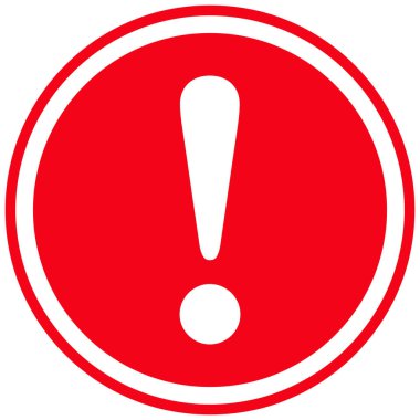 Ünlem işareti simgesi, tehlike uyarısı işareti, tehlike ve uyarı sembolü, hata logosu, risk grafiği, web, uygulama, mobil için düz stil vektör çizimi. Kırmızı renk daire sanatı izole edildi.