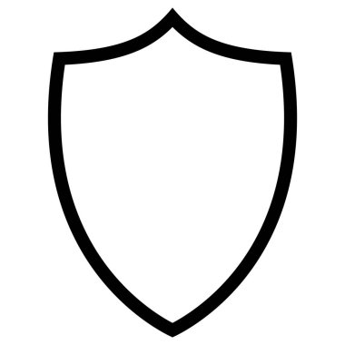 Kalkan simgesi, düz stil siyah renk taslağı oyun, web, uygulama, mobil, ürün, servis, etiket, UI, logo için güzel vektör sembolü. Beyaz arkaplanda izole edilmiş moda tasarım nesnesi.