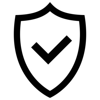 İşaretli kalkan simgesi, düz stil siyah renk oyun için güzel vektör sembolü, web, uygulama, mobil, ürün, servis, etiket, UI, logo. Resim tasarımı nesnesi beyaz arkaplanda izole edildi.