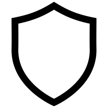 Kalkan simgesi, düz stil siyah renk oyun için güzel vektör sembolü, web, uygulama, mobil, ürün, servis, etiket, UI, logo. Beyaz arkaplanda izole edilmiş moda tasarım nesnesi.