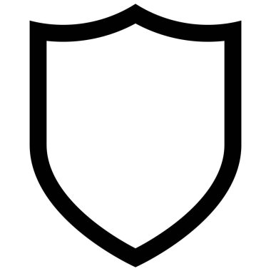 Kalkan simgesi, düz stil siyah renk oyun için güzel vektör sembolü, web, uygulama, mobil, ürün, servis, etiket, UI, logo. Beyaz arkaplanda izole edilmiş moda tasarım nesnesi.