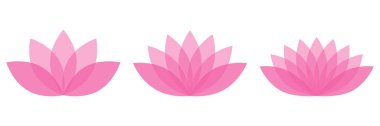 Lotus çiçeği sembolü seti, düz stil pembe renk vektör simgesi nesnesi. Beş yapraklı çiçek etiketi, sağlık, sağlık ve yoga endüstrisi veya meditasyon logosu, beyaz arka planda izole edilmiş..