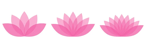 Lotus Flower Symbol Set Flat Style Pink Color Vector Icon — Stock Vector