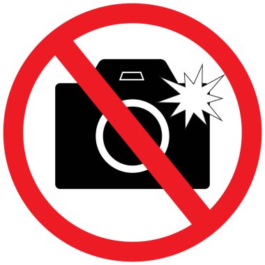 Kırmızı renk vektör sembollü flaş ışığı, fotoğraf ve fotoğraf yasak işareti yasak. Çember çizimi çizildi, resim ya da video grafik tasarımı izole edilmedi.