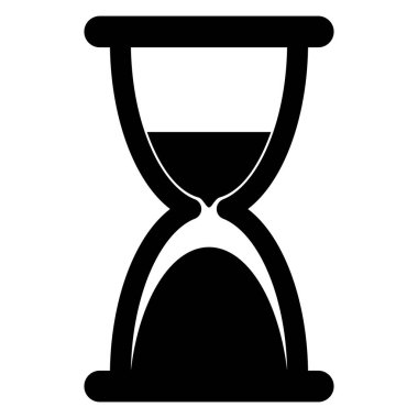 Kum saati simgesi, kum saati, saat, düz stil siyah renk bekleme vektör sembolü. Web, uygulama, mobil, UI, etiket ve logo için tampon nesne tasarımı yükleniyor.