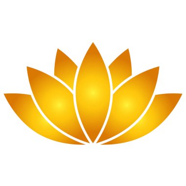 Lotus çiçeği ikonu, düz stil altın renk vektör sembolü nesne. Yedi taç yaprağı çiçek etiketi, yoga, sağlık endüstrisi, meditasyon logosu. Beyaz arkaplanda izole.