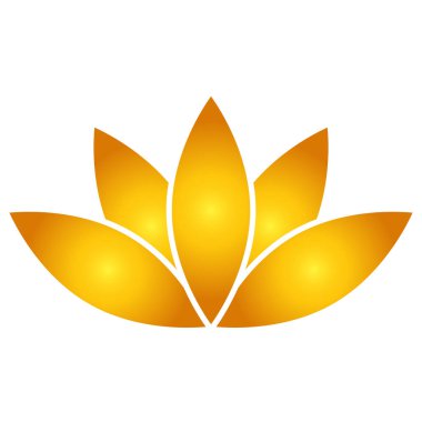 Lotus çiçeği ikonu, düz stil altın renk vektör sembolü nesne. Beş yapraklı çiçek etiketi, yoga, sağlık endüstrisi, meditasyon logosu. Beyaz arkaplanda izole.