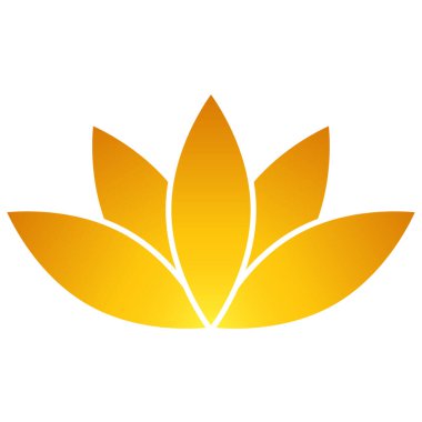 Lotus çiçeği ikonu, düz stil altın renk vektör sembolü nesne. Beş yapraklı çiçek etiketi, yoga, sağlık endüstrisi, meditasyon logosu. Beyaz arkaplanda izole.