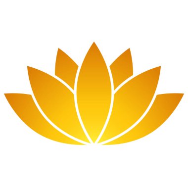 Lotus çiçeği ikonu, düz stil altın renk vektör sembolü nesne. Yedi taç yaprağı çiçek etiketi, yoga, sağlık endüstrisi, meditasyon logosu. Beyaz arkaplanda izole.